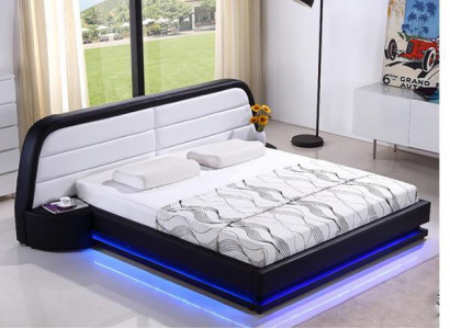 Modern wooden bed frame with slatted base double bed LED 269cm